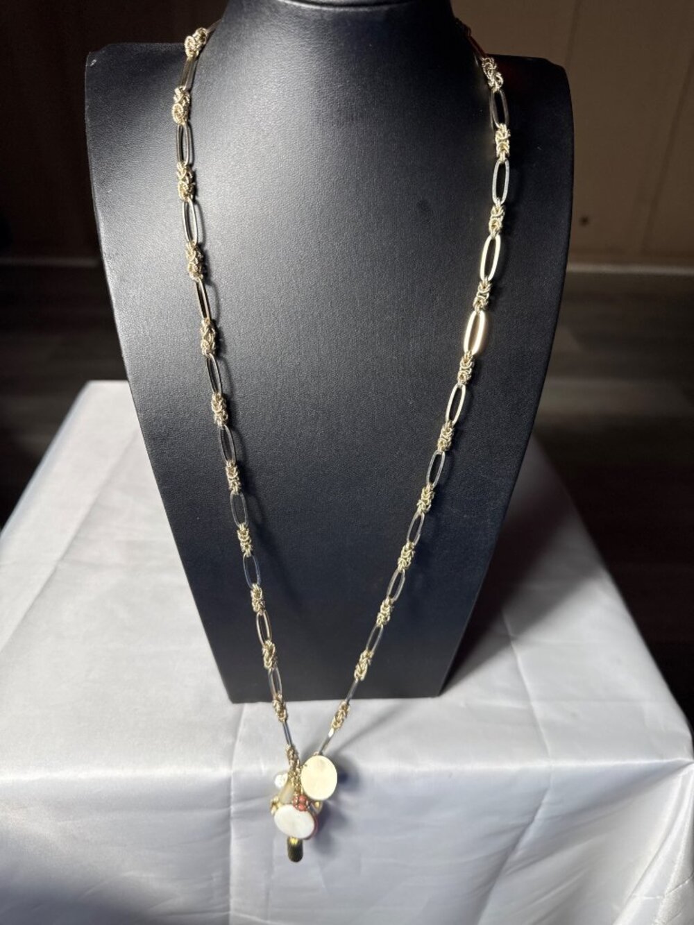 Two Tone Milano Figarope Link multi charm statement pendant Chain Necklace Chunk